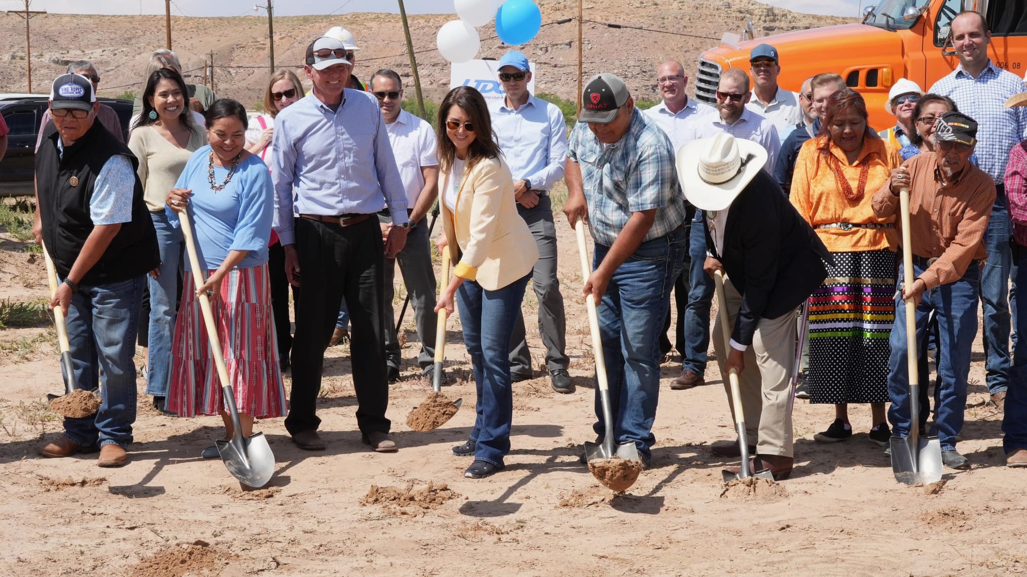 Utah Lt. Gov. Deidre Henderson, center, broke ground Tuesday with Navajo Nation reps in Montezuma Creek on a $152 million road upgrade project in San Juan County.
