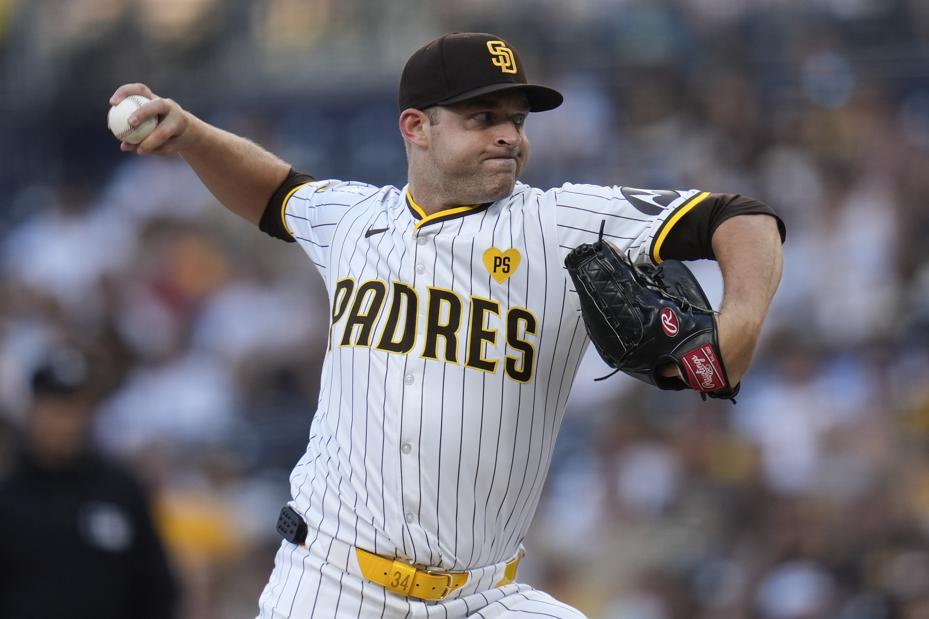 San Diego Padres starting pitcher Michael King works against a Pittsburgh Pirates batter during the first inning of a baseball game Tuesday, Aug. 13, 2024, in San Diego. 