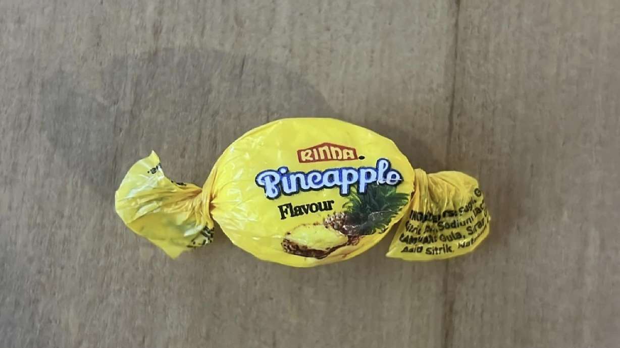A pineapple flavored candy filled with a potentially lethal dose of methamphetamine is displayed in Auckland, New Zealand, Tuesday.