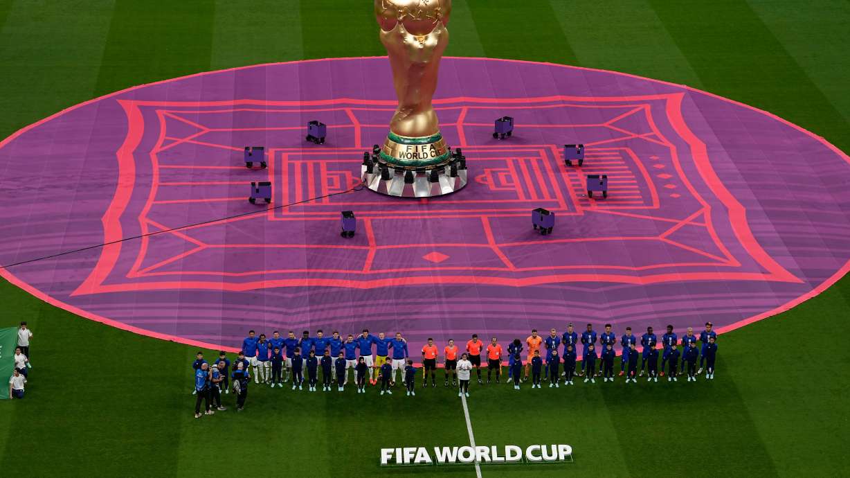 Players attend the World Cup group B soccer match between England and the United States at the Al Bayt Stadium in Al Khor, Qatar, Nov. 25, 2022. A bipartisan group of senators wants to create a task force ahead of the U.S. hosting the Olympic and Paralympic Games as well as the World Cup.