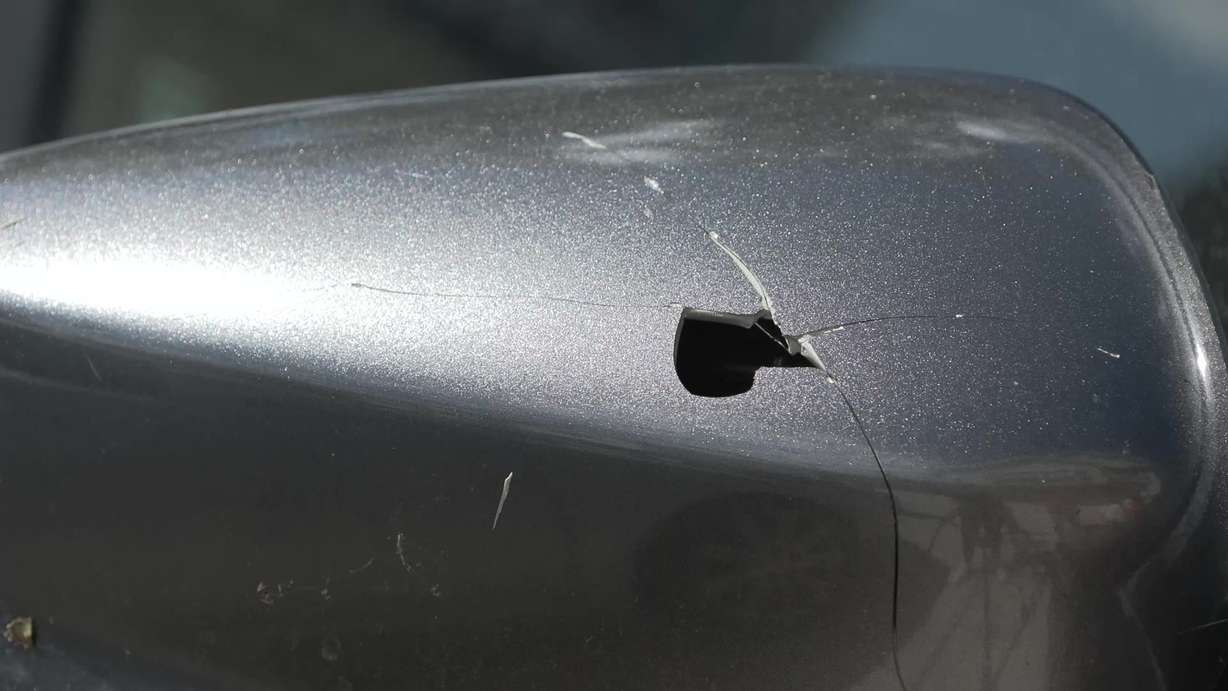 A car side window in Lehi was damaged by the hail on Wednesday.