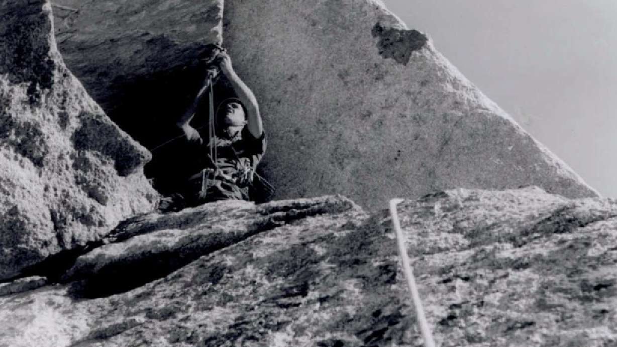 A member of the Alpenbock Climbing Club climbs Little Cottonwood Canyon in the 1960s. The canyon's climbing area was added to the National Register of Historic Places last week.