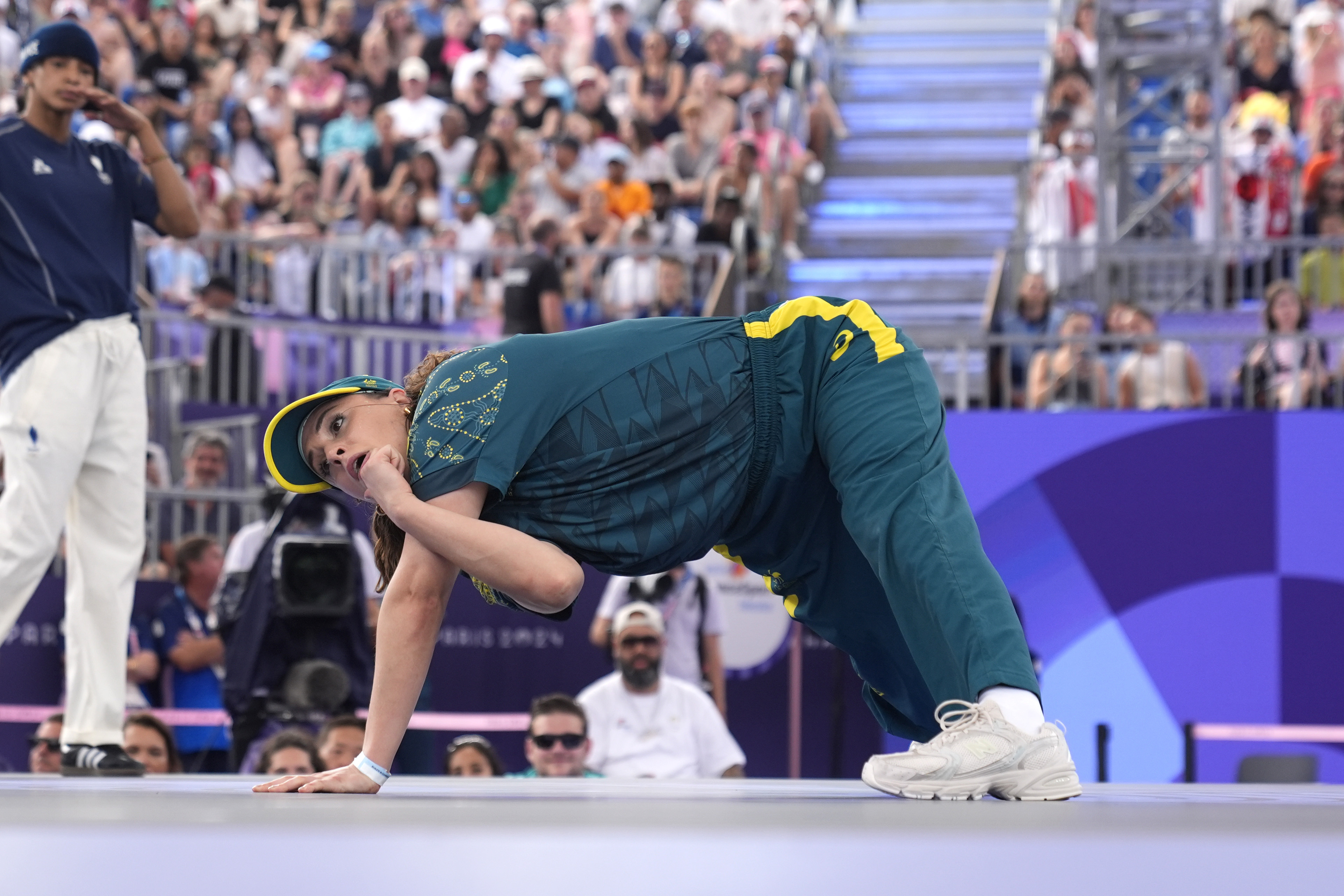 Australia's Rachael Gunn competes during the Round Robin Battle at the breaking competition at La Concorde Urban Park at the 2024 Summer Olympics, Aug. 9 in Paris, France. 
