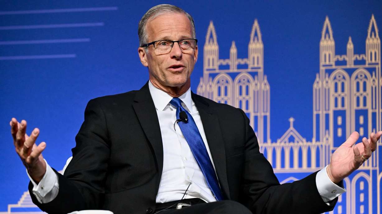 Senate Republican Whip John Thune, R-S.D., sits down for a discussion prior to receiving the Titan of Public Service Award during a special gala event of the Orrin G. Hatch Foundation at Salt Lake City's Grand America on Wednesday.