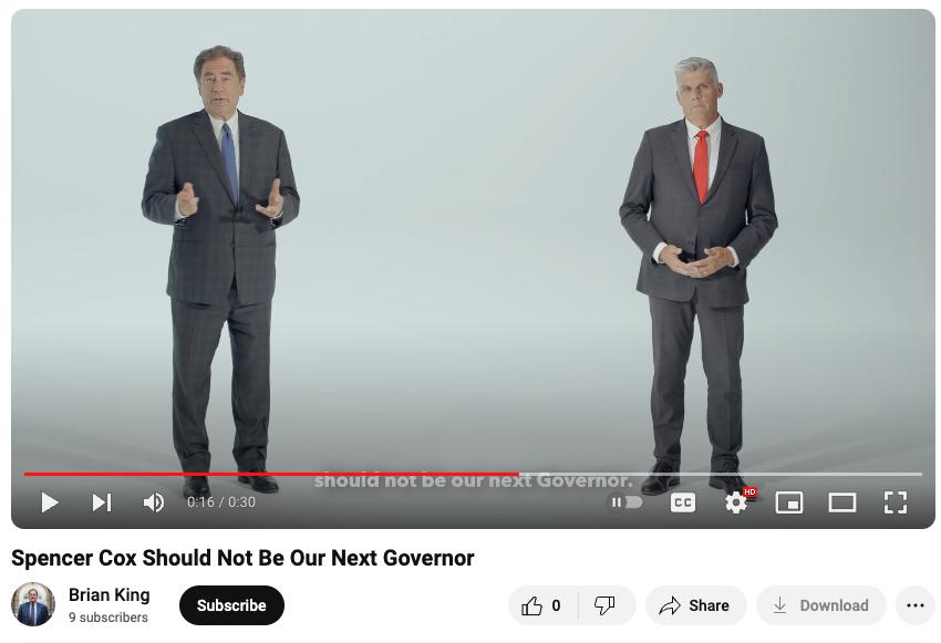 Democratic gubernatorial candidate Brian King and write-in GOP candidate Phil Lyman appear in a campaign video against Gov. Spencer Cox.