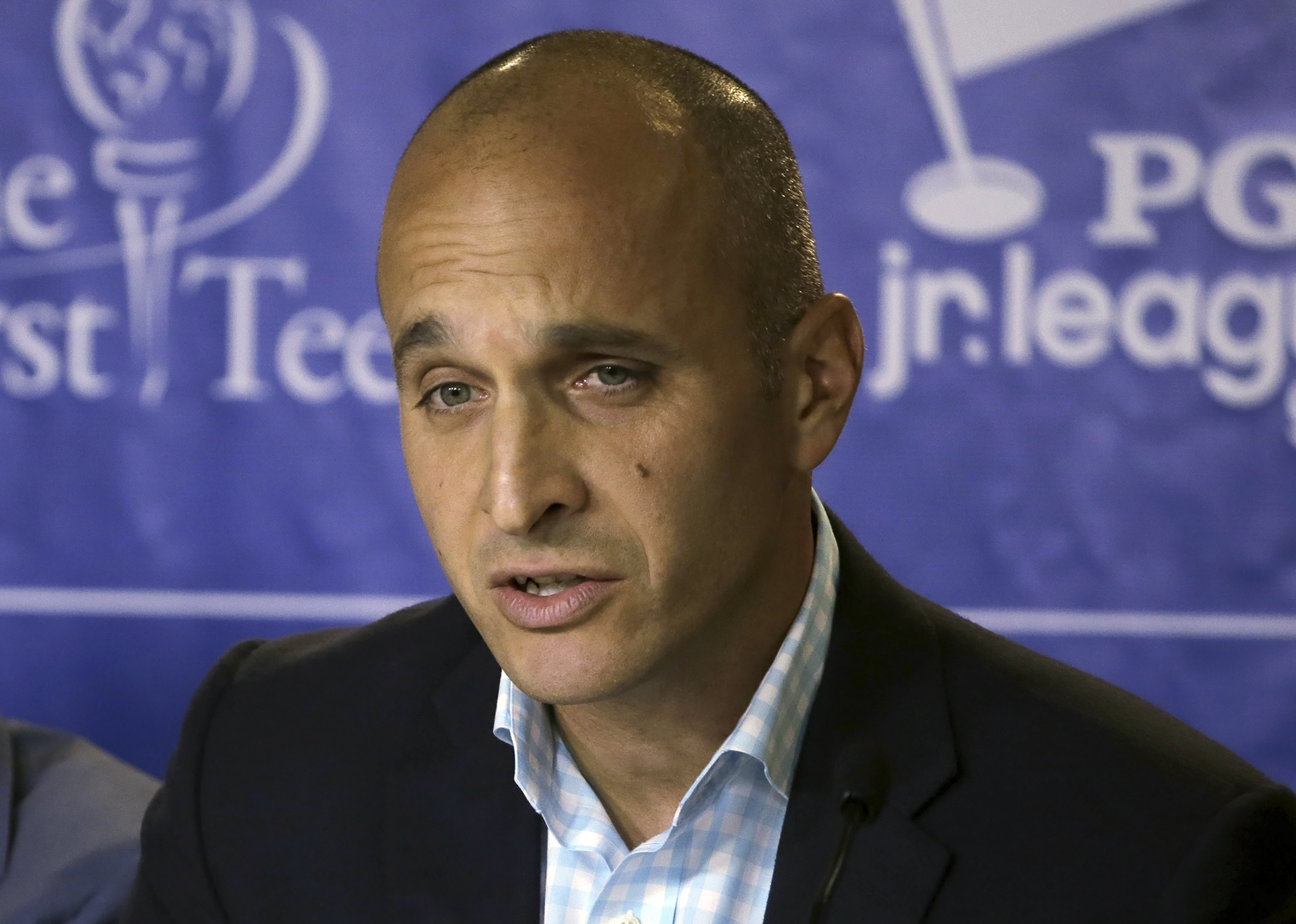 FILE - Pete Bevacqua, then-CEO of the PGA of America, gestures during a news conference at The Players Championship golf tournament, May 6, 2015, in Ponte Vedra Beach, Fla. 