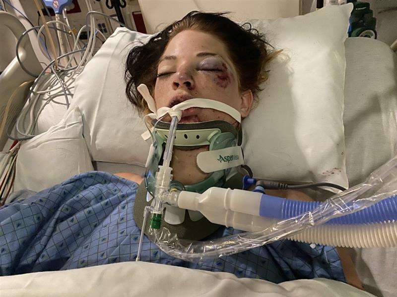 Madison Gill recovers in the hospital after the serious crash in 2022.