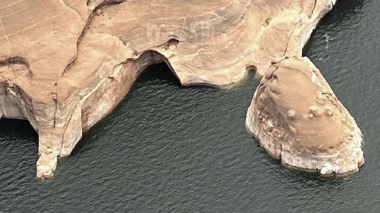 The Double Arch after its Aug. 9 collapse in Rock Creek Bay of the Glen Canyon National Recreation Area. Geological arches that dot southern Utah's landscape aren't guaranteed to be there forever.