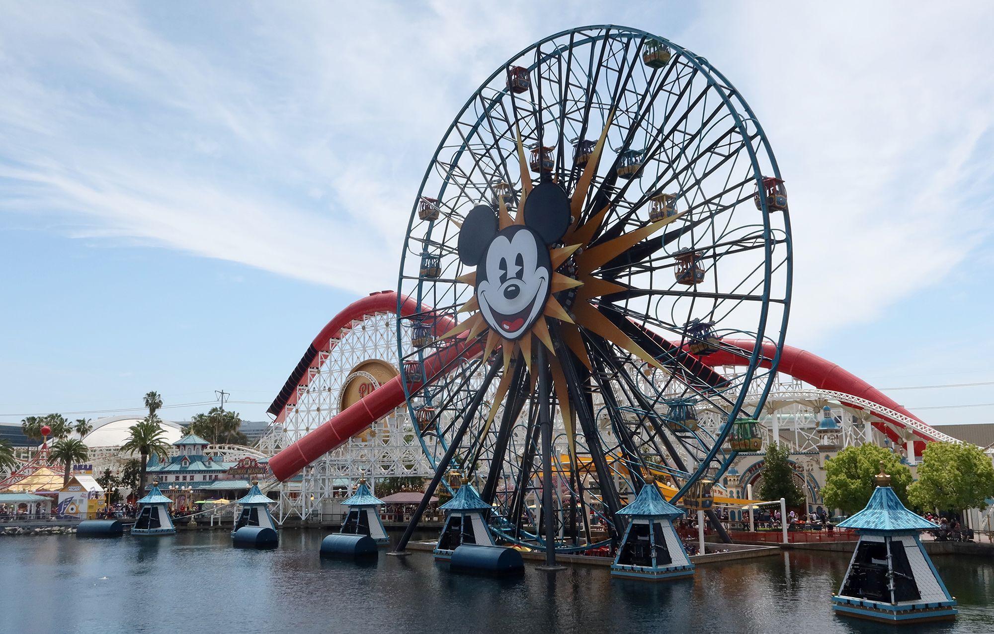 The Pixar Pal-A-Round ferris wheel in front of the Incredicoaster at the Disney California Adventure Park April 11, 2023, in Anaheim, Calif.