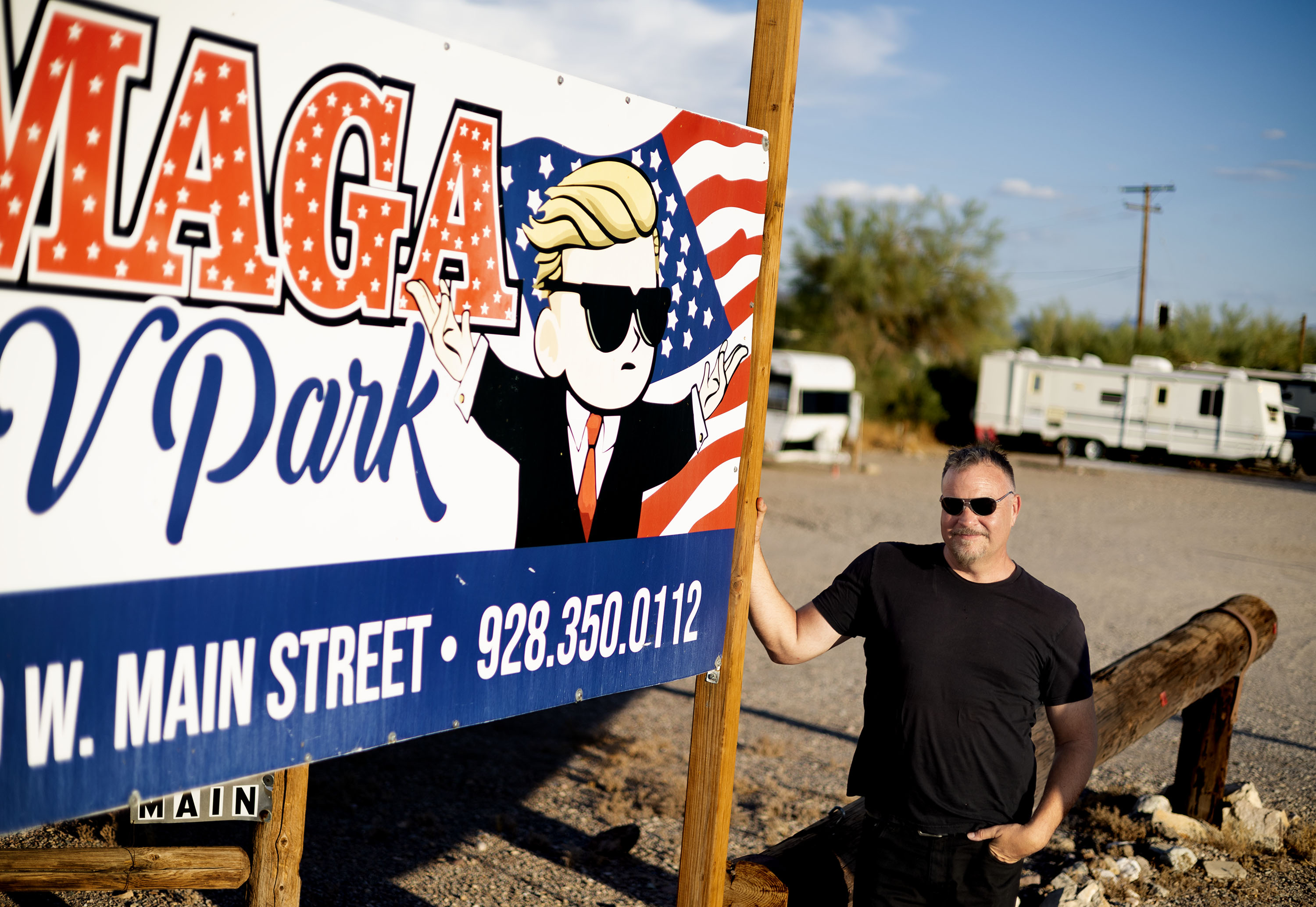 Michael Cole, owner of MAGA RV Park, is pictured at the RV park in Quartzsite, Ariz., on Thursday, Aug. 8.