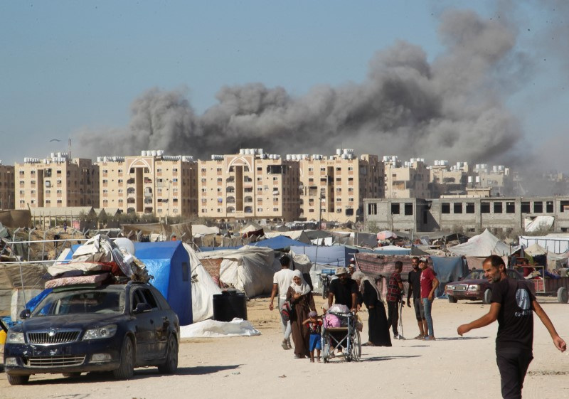 Smoke rises following an Israeli strike on a residential building, amid the ongoing conflict between Israel and Hamas, in Khan Younis, in the southern Gaza Strip, Aug. 16.