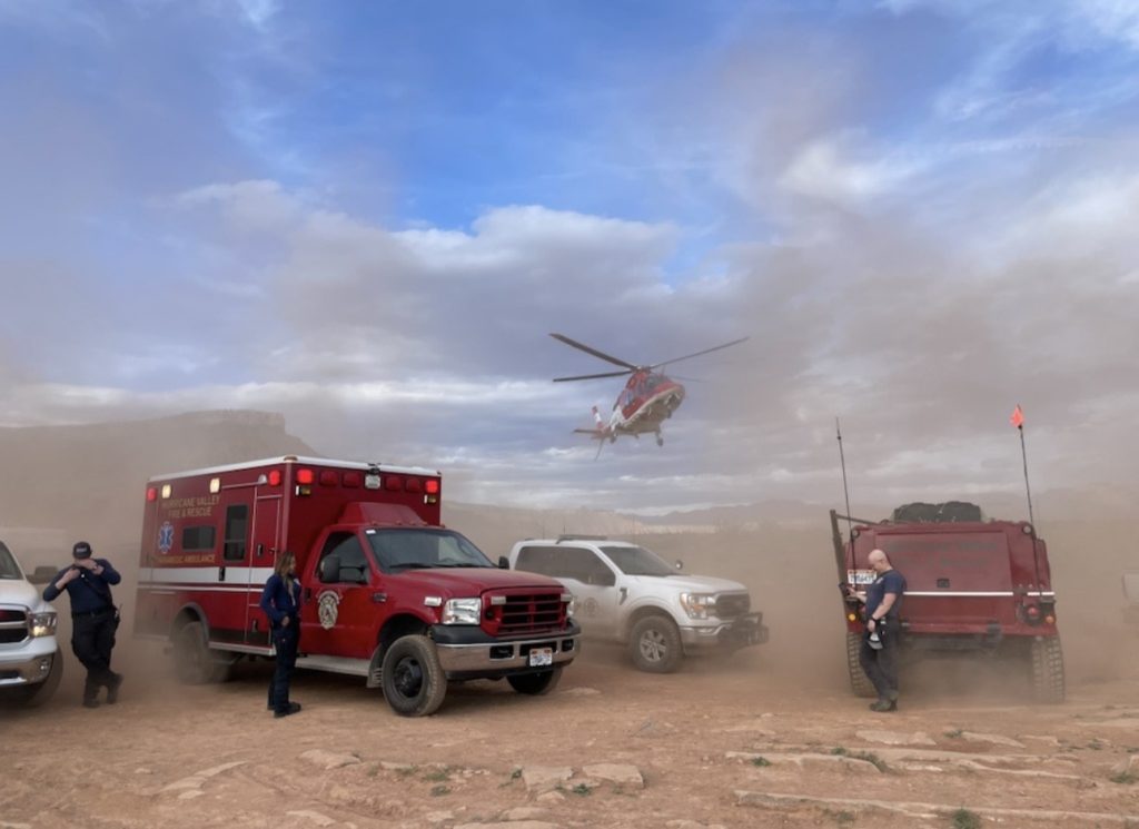Karen Conner was flown by medical helicopter in April to the St. George Regional Hospital, St. George, on April 23. On Wednesday, Conner reunited with her caregivers. 