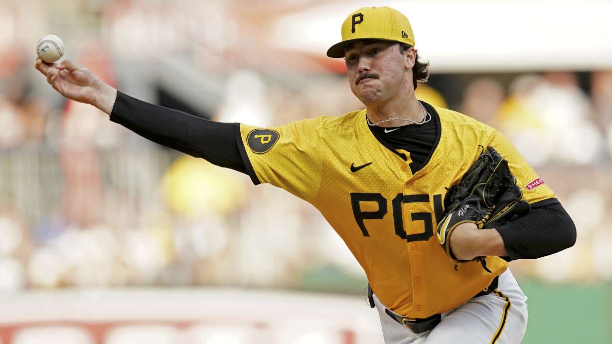 Pittsburgh Pirates starting pitcher Paul Skenes delivers during the second inning of a baseball game against the Seattle Mariners, Friday, Aug. 16, 2024, in Pittsburgh.