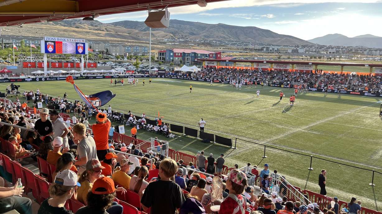 More than 5,000 fans cheer for the Utah Archers during a Premier Lacrosse League game against the Denver Outlaws, Saturday, Aug. 17, 2024, at Zions Bank Stadium in Herriman.