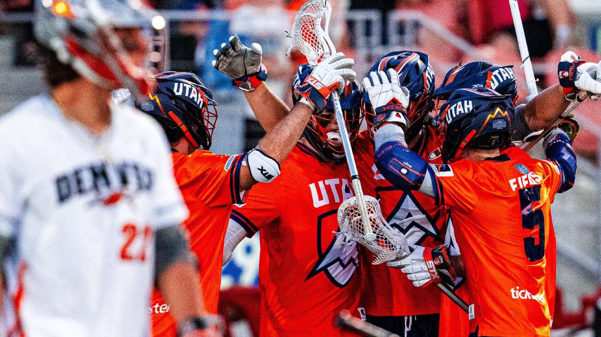 Utah Archers celebrate a goal during a Premier Lacrosse League game against the Denver Outlaws, Saturday, Aug. 17, 2024, at Zions Bank Stadium in Herriman.