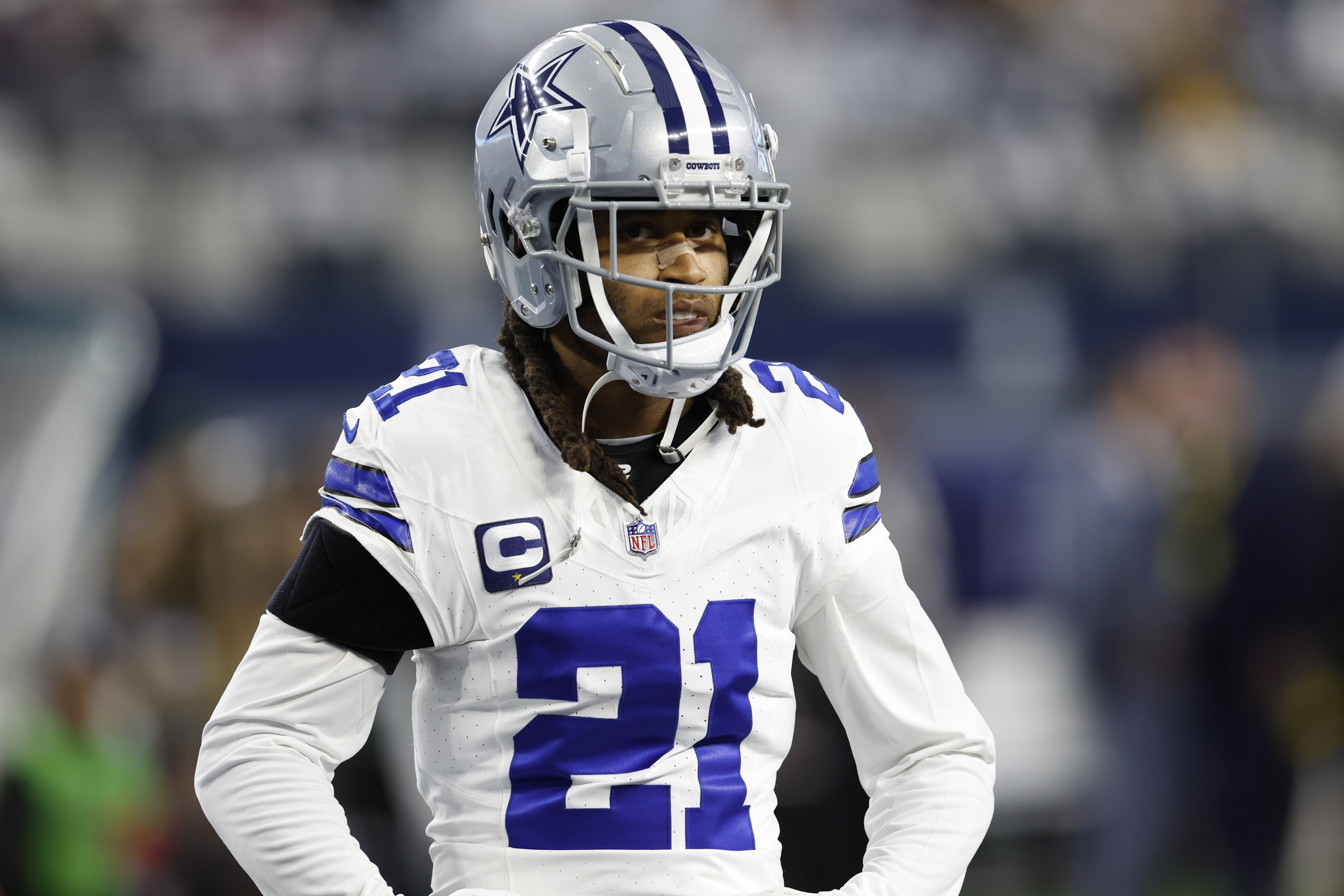FILE - Dallas Cowboys defensive back Stephon Gilmore during an NFL wild-card playoff football game, Jan. 14, 2024 in Arlington, Texas.