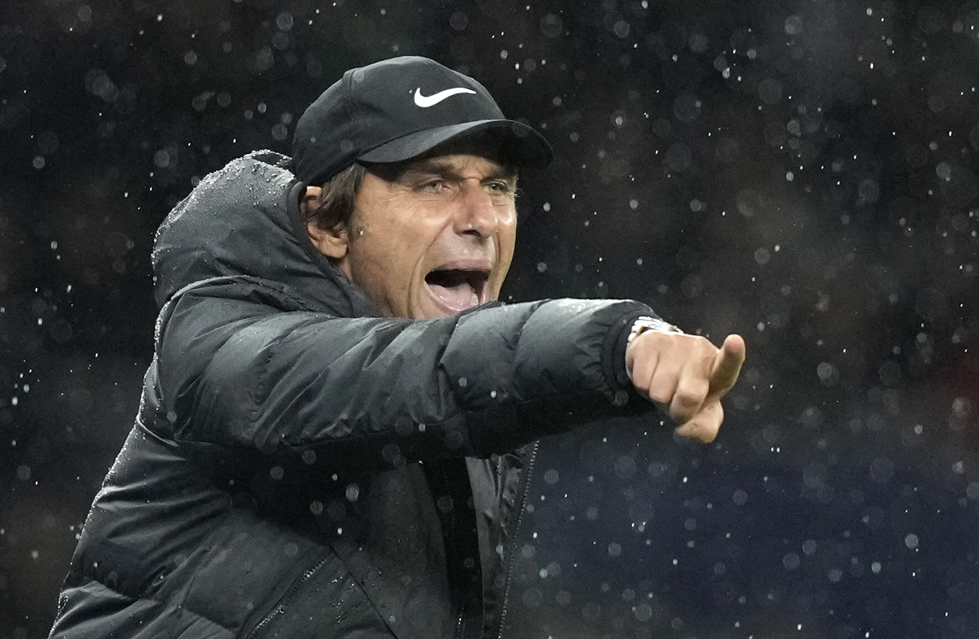 FILE - Tottenham's head coach Antonio Conte gives instructions from the sidelines during the English Premier League soccer match in London, England, Oct. 23, 2022. 
