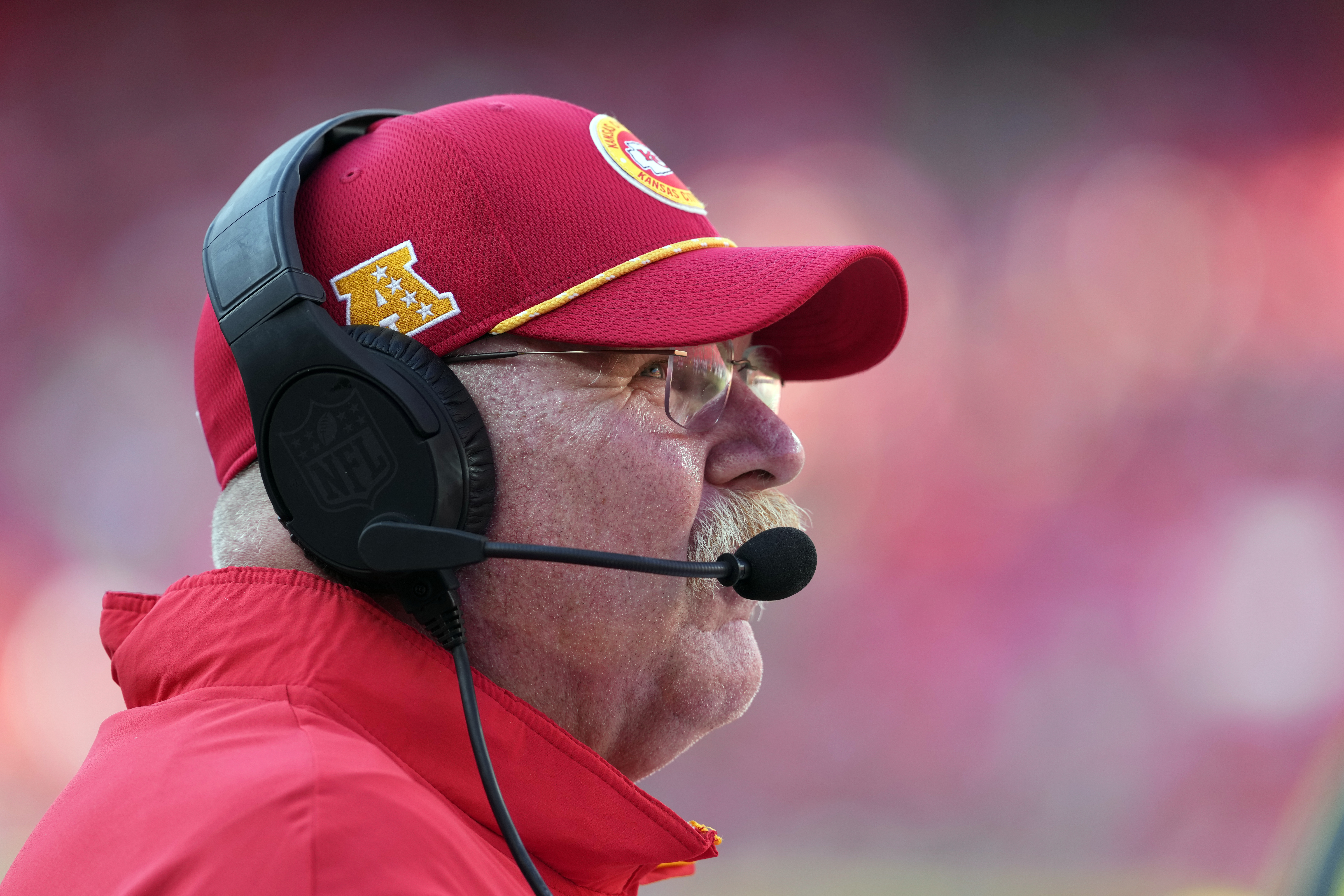 Kansas City Chiefs head coach Andy Reid looks on during the second half of an NFL preseason football game against the Detroit Lions Saturday, Aug. 17, 2024, in Kansas City, Mo.
