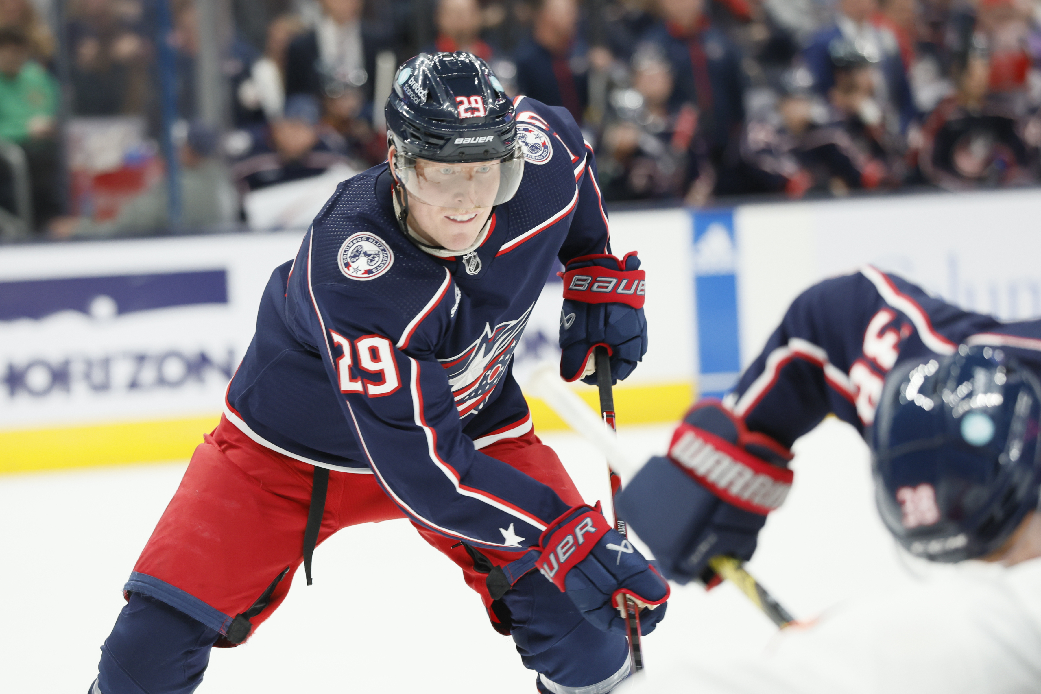 FILE - Columbus Blue Jackets' Patrik Laine plays against the Philadelphia Flyers during an NHL hockey game on Oct. 12, 2023, in Columbus, Ohio.