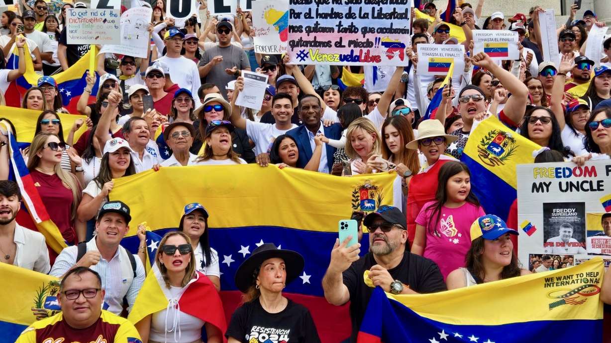 Members of the Venezuelan and Venezuelan American community gathered Saturday at the state Capitol in Salt Lake City to call attention to presidential elections last month in the country that they say were won by the opposition candidate.