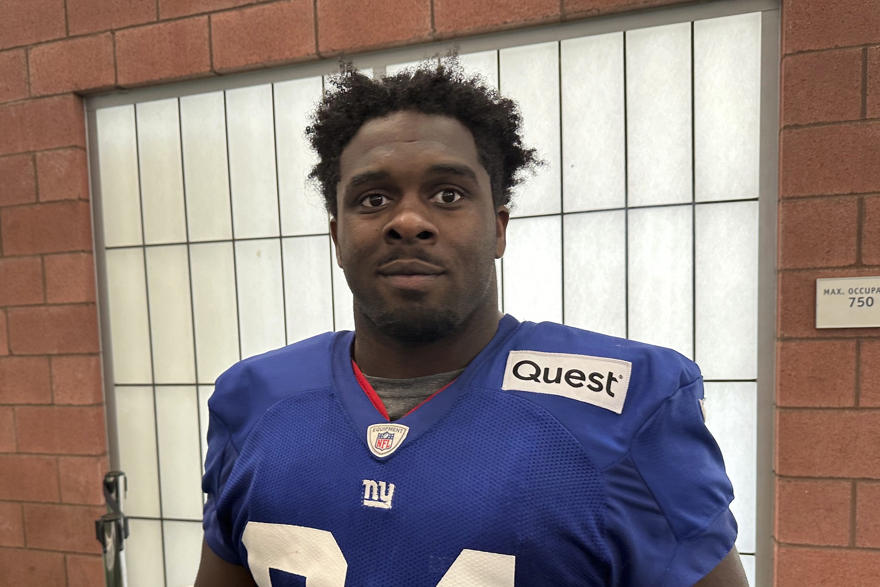 New York Giants defensive tackle Elijah Chatman is pictured after practice, Tuesday, Aug. 20, 2024, at the Giants facility in East Rutherford N.J. 