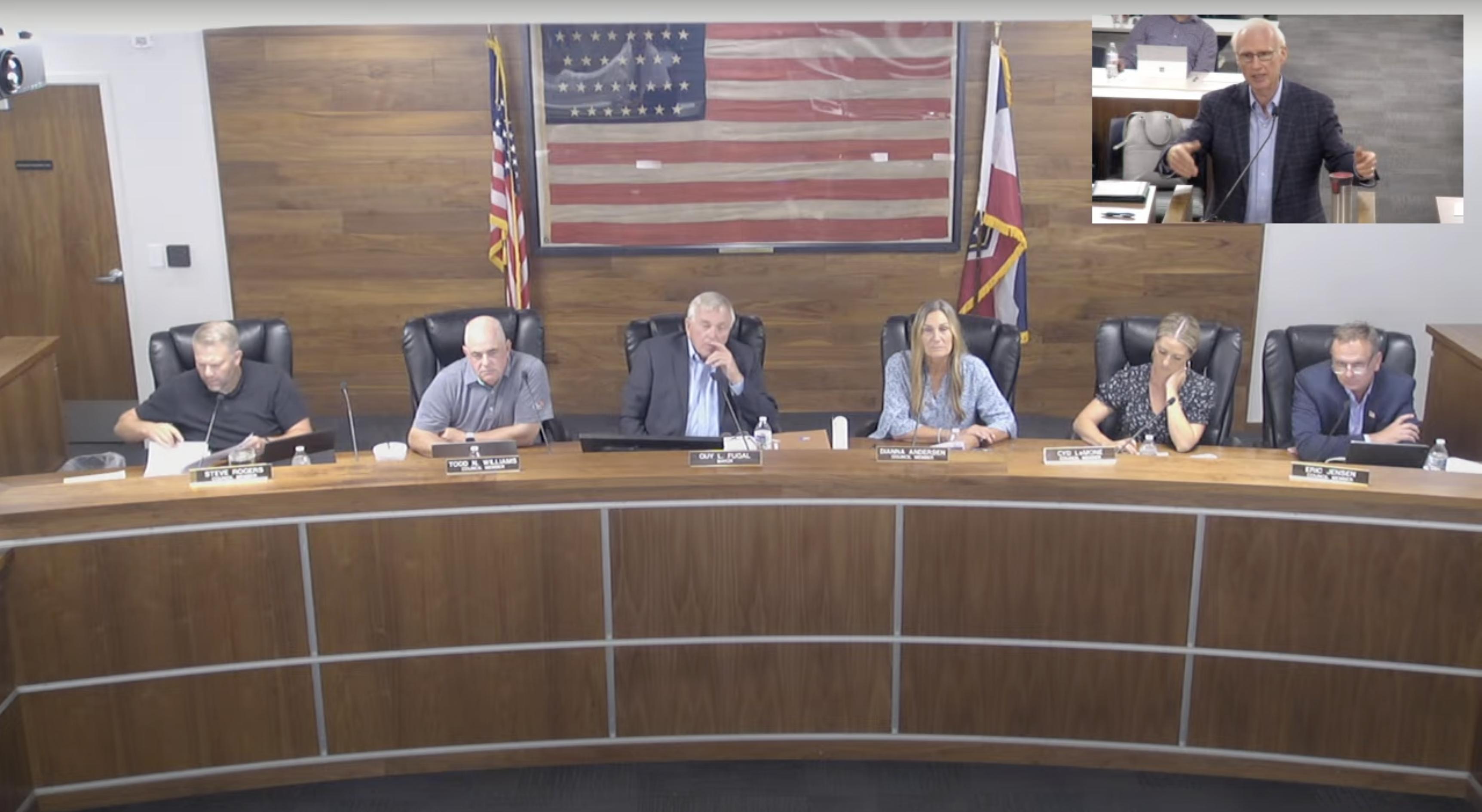 Stronger Together's Keith Wilson presents poll results during a Pleasant Grove City Council meeting Tuesday.