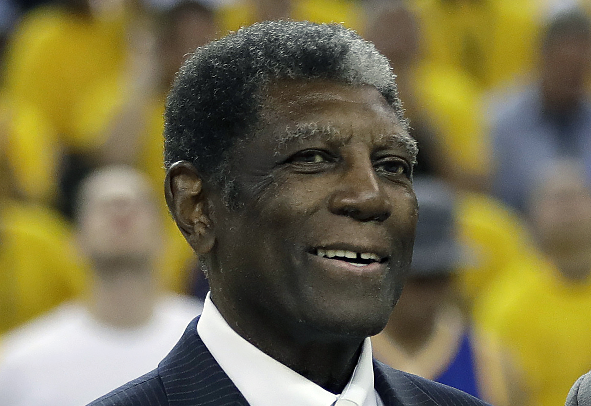 Former Golden State Warriors head coach Al Attles is shown during the first half of Game 2 of basketball's NBA Finals between the Warriors and the Cleveland Cavaliers in Oakland, Calif., Sunday, June 4, 2017. 