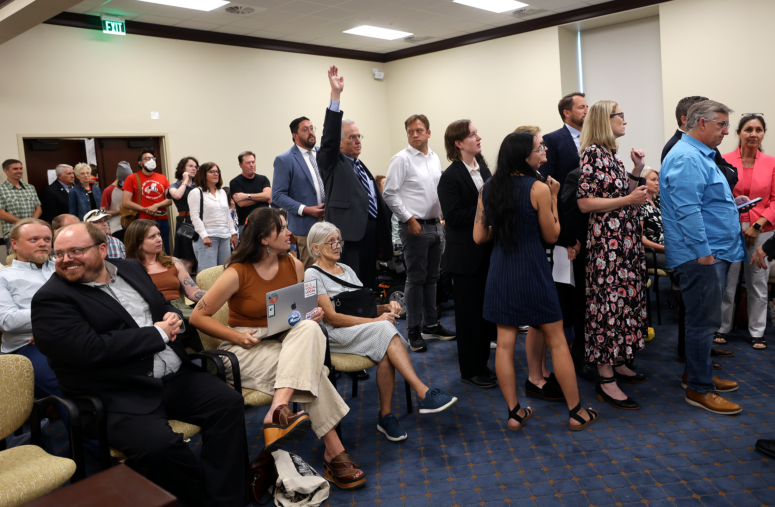 People line up to give public comment on SJR401, Proposal to Amend Utah Constitution — Voter Legislative Power, during a special Utah legislative session at the Senate Building in Salt Lake City on Wednesday. Lawmakers only allowed three people in favor and three people opposed to speak.