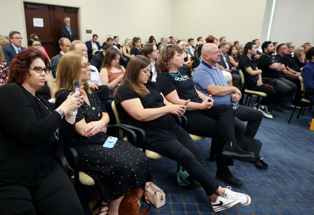 Beauty professionals wear all black to protest changing cosmetology licensing during a special Utah legislative session in the Senate Building in Salt Lake City on Wednesday.