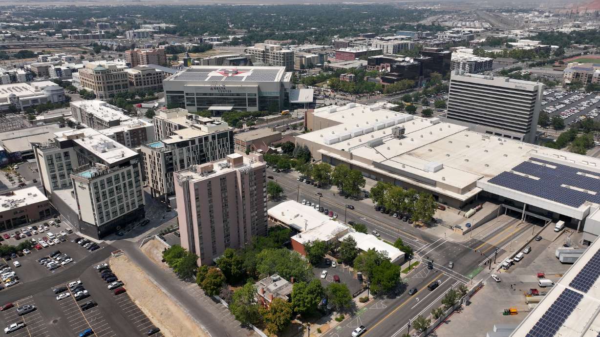 The proposed sport, entertainment, culture and convention district in Salt Lake City would cover a three-block area east of the Delta Center.