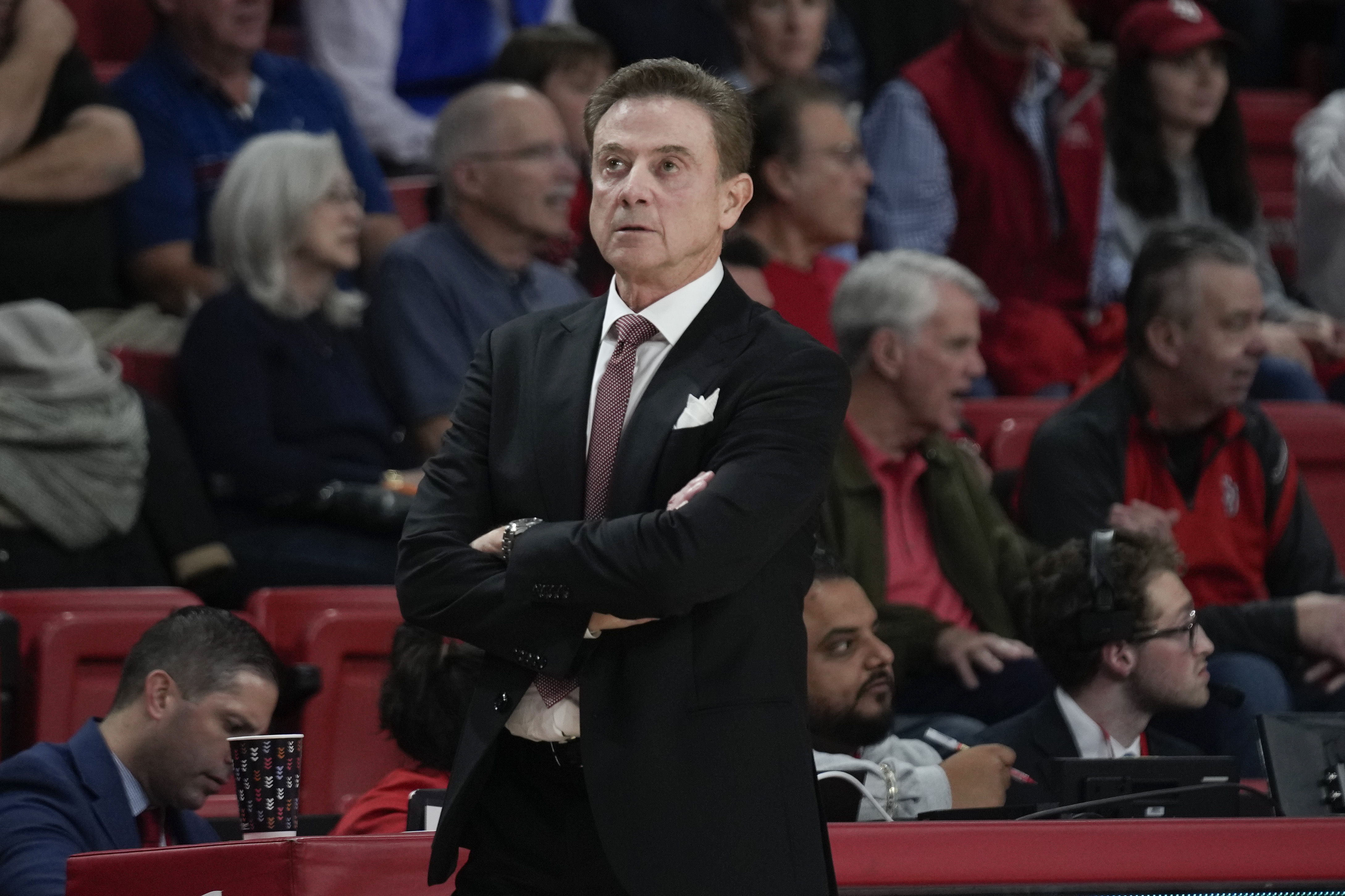 FILE - St. John's head coach Rick Pitino looks on during the first half of an NCAA college basketball game against Stony Brook, Nov. 7, 2023, in New York. 