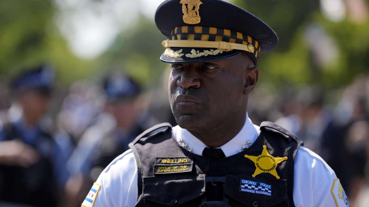 Chicago Police Superintendent Larry Snelling watches a march to the Democratic National Convention Monday in Chicago. Mealworms may have been what sickened a diner at a Chicago hotel earlier this week during the Democratic National Convention.