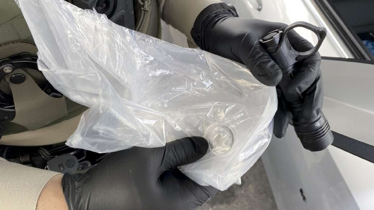 This photo shows an AirTag used by a Santa Barbara resident to track down thieves stealing their packages on an unspecified date in Santa Barbara, Calif.