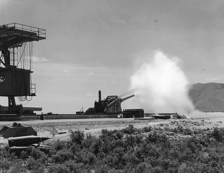 Guns are tested at the Arco Naval Proving Grounds in Idaho in this undated photo.