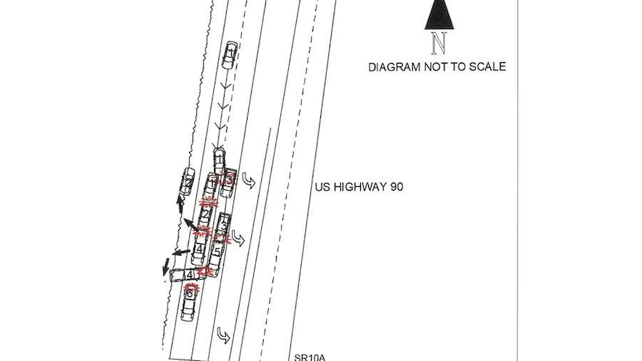 A diagram from the Florida Highway Patrol crash report shows the chain of events that led to Abbi Bischoff’s death.