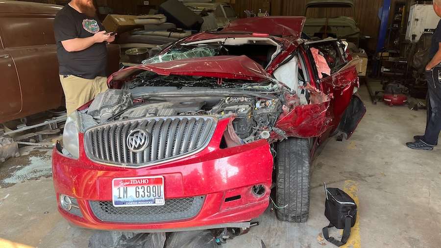 Abbi Bischoff’s vehicle is seen after the crash in this undated photo.