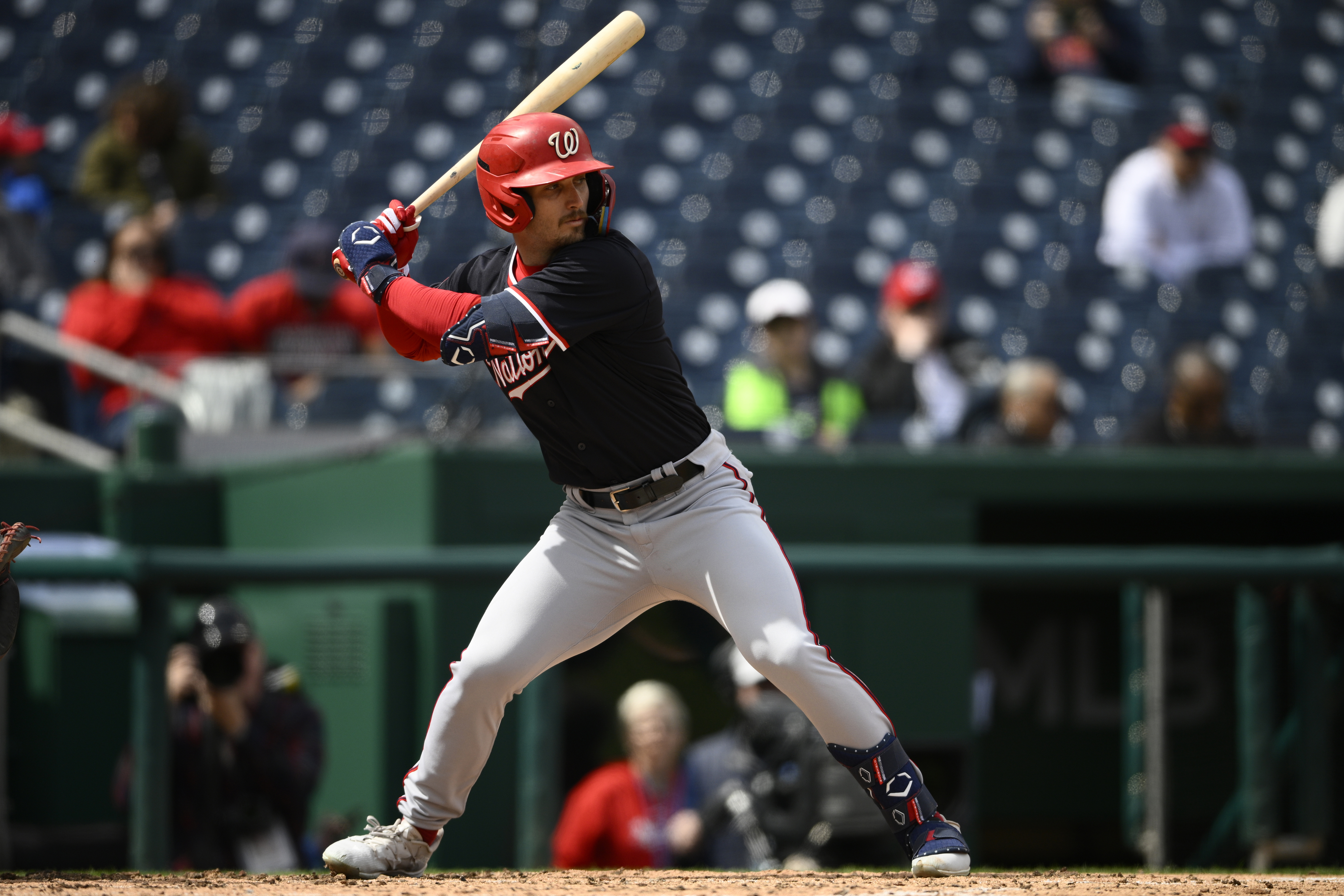 FILE - Washington Nationals Futures outfielder Dylan Crews (3) in action during an exhibition baseball game against the Washington Nationals, March 26, 2024, in Washington. 