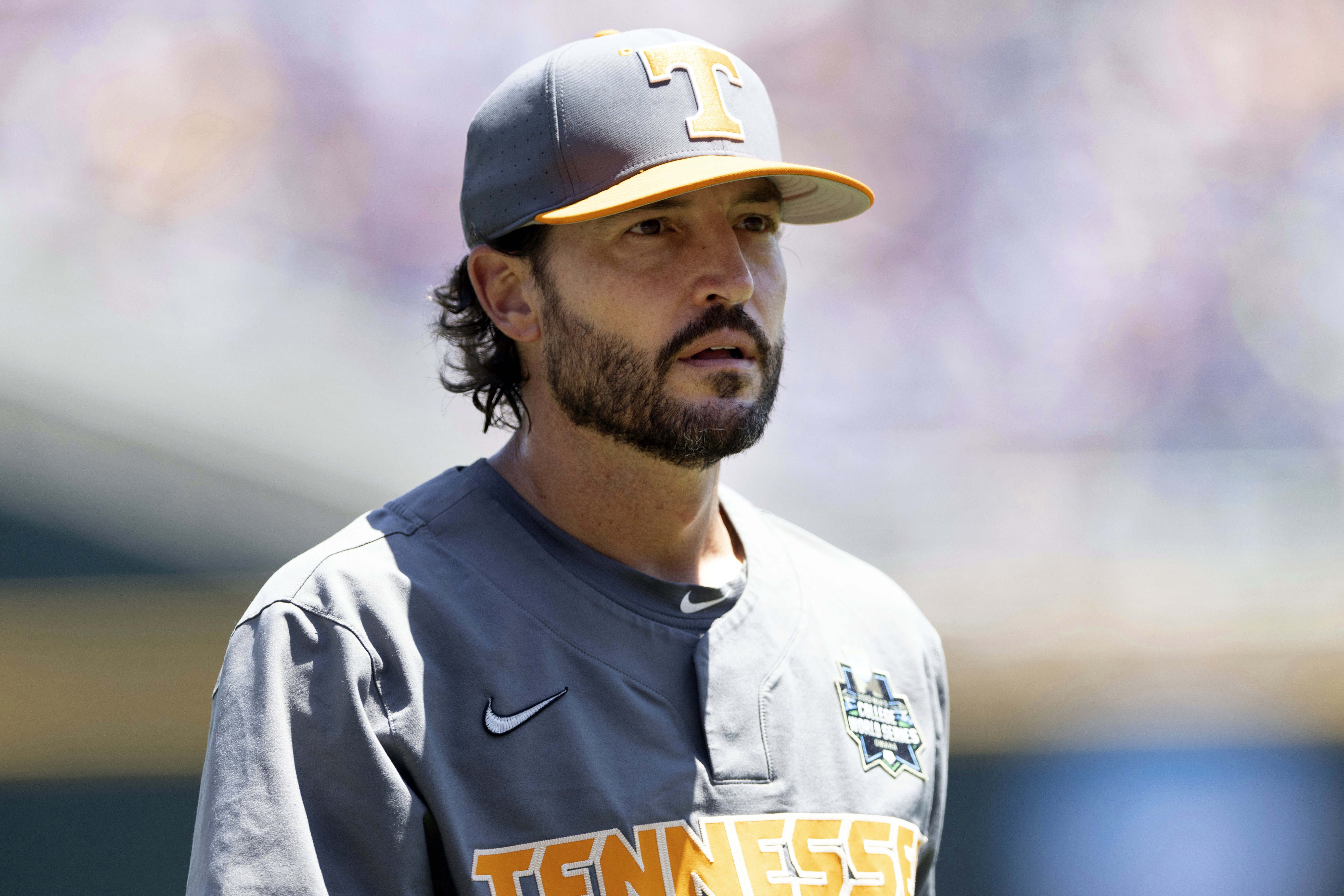 FILE - Tennessee head coach Tony Vitello looks on during a baseball game against Stanford at the NCAA College World Series in Omaha, Neb., June 19, 2023. 