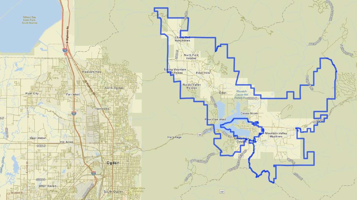 Residents in Ogden Valley, a proposed Weber County city outlined in blue in the map, will vote Nov. 5 on a ballot question on whether to incorporate the area.