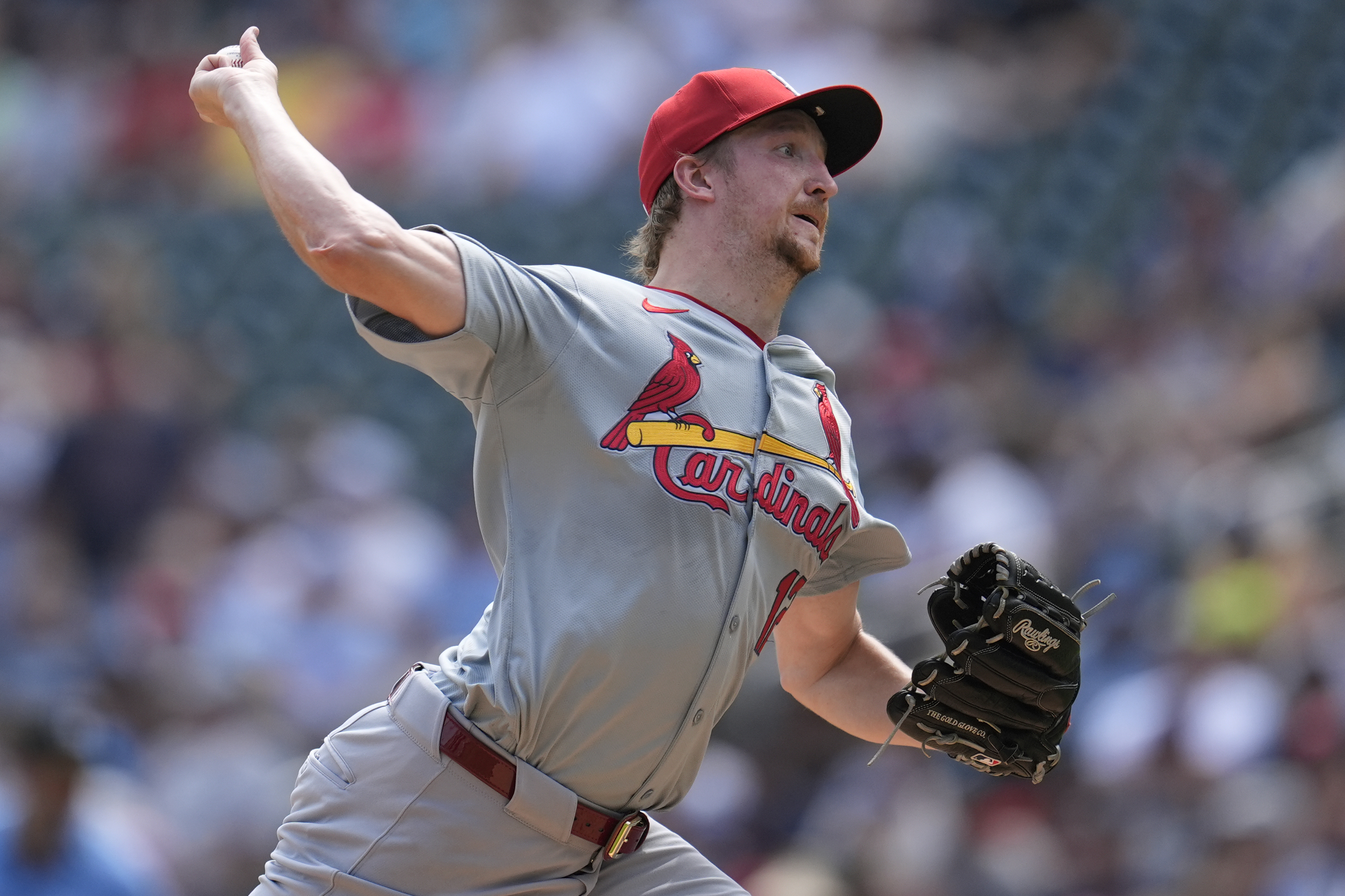 St. Louis Cardinals starting pitcher Erick Fedde delivers during the first inning of a baseball game against the Minnesota Twins, Sunday, Aug. 25, 2024, in Minneapolis.