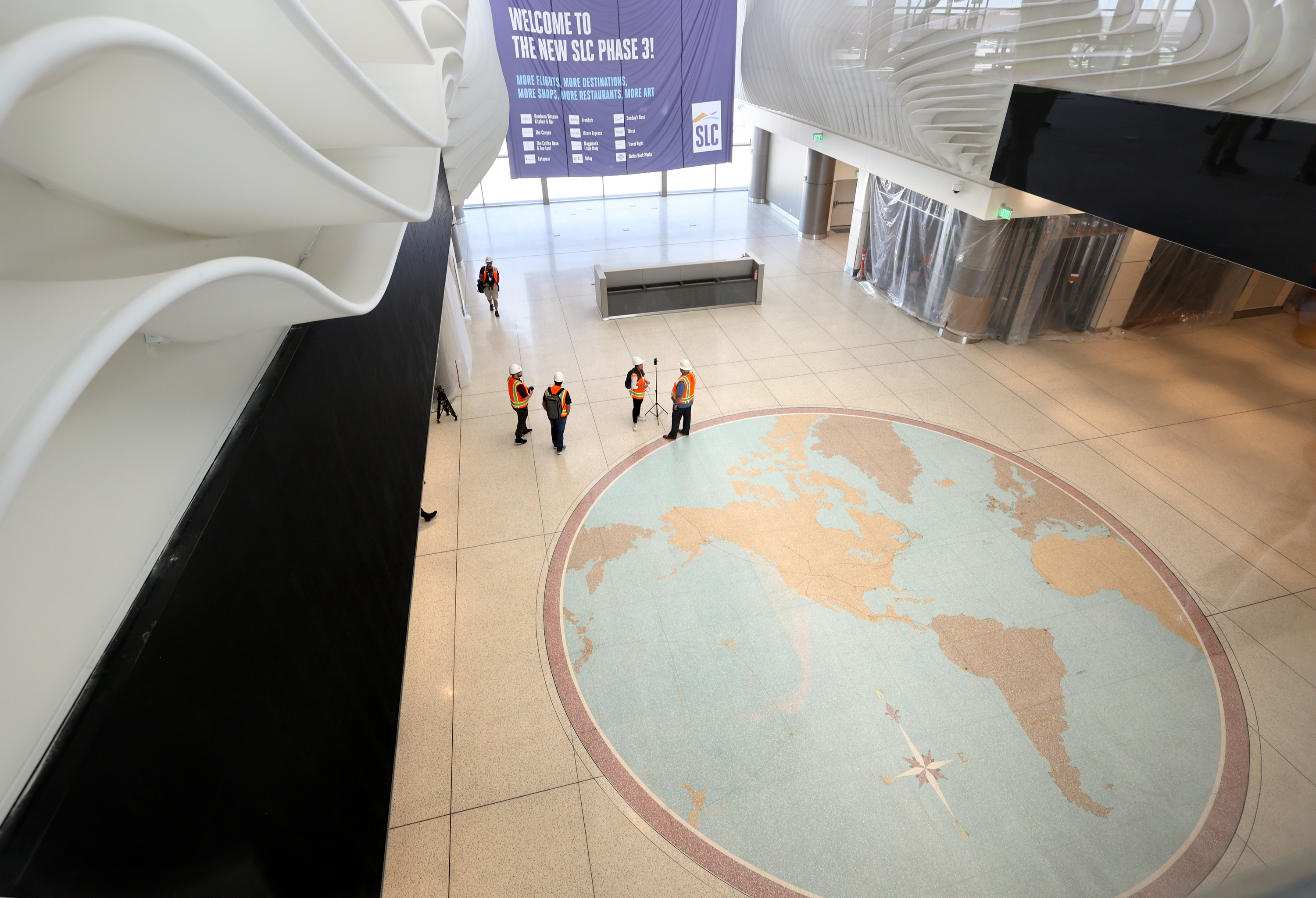 The world map, which was in the former airport for 60 years, has been reinstalled in the Concourse B Plaza at the new Salt Lake City International Airport in Salt Lake City. It will be open to the public when Phase 3 opens Oct. 22.