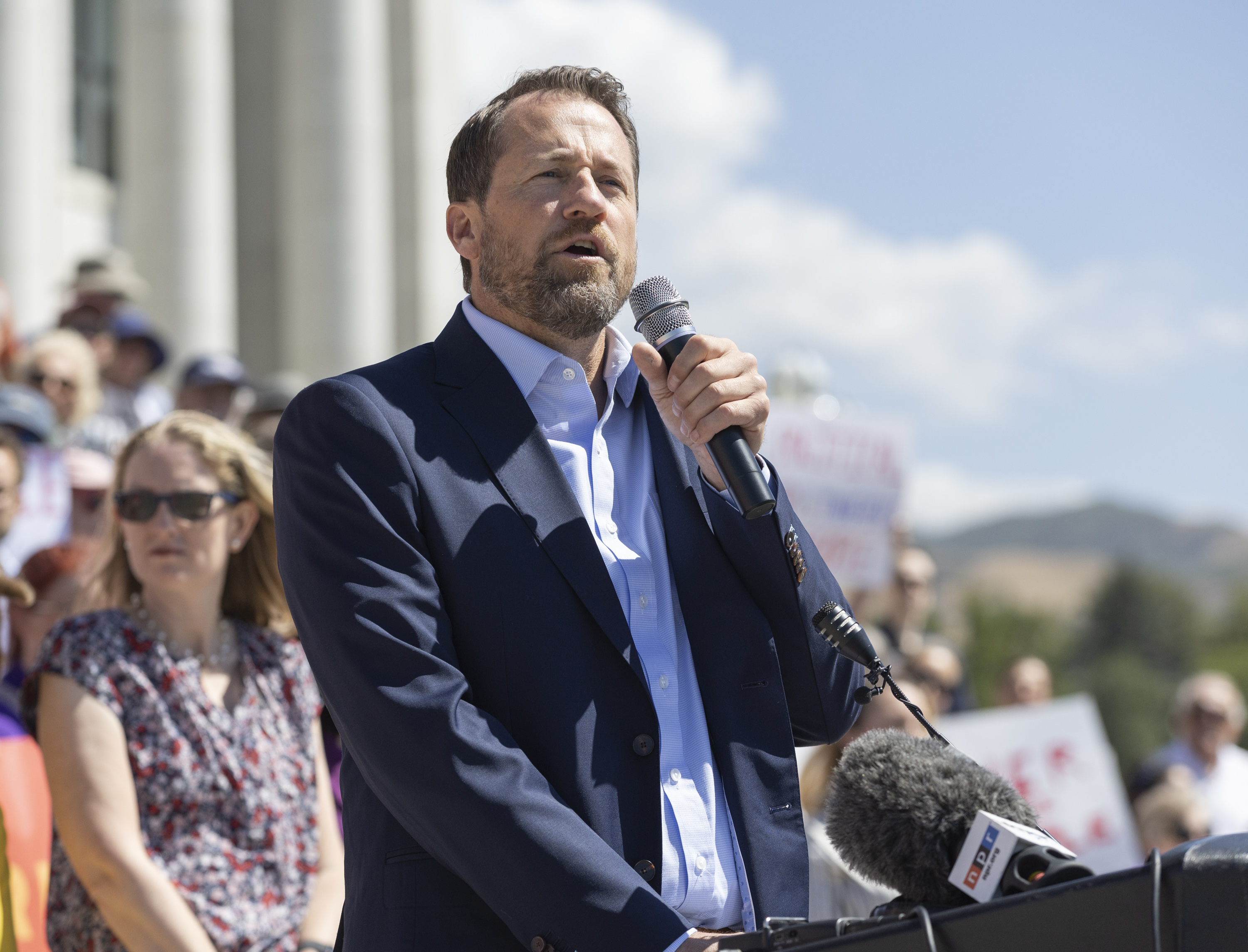 Better Boundaries board member Ryan Bell speaks during a rally on the steps of the Utah Capitol in Salt Lake City on Monday.