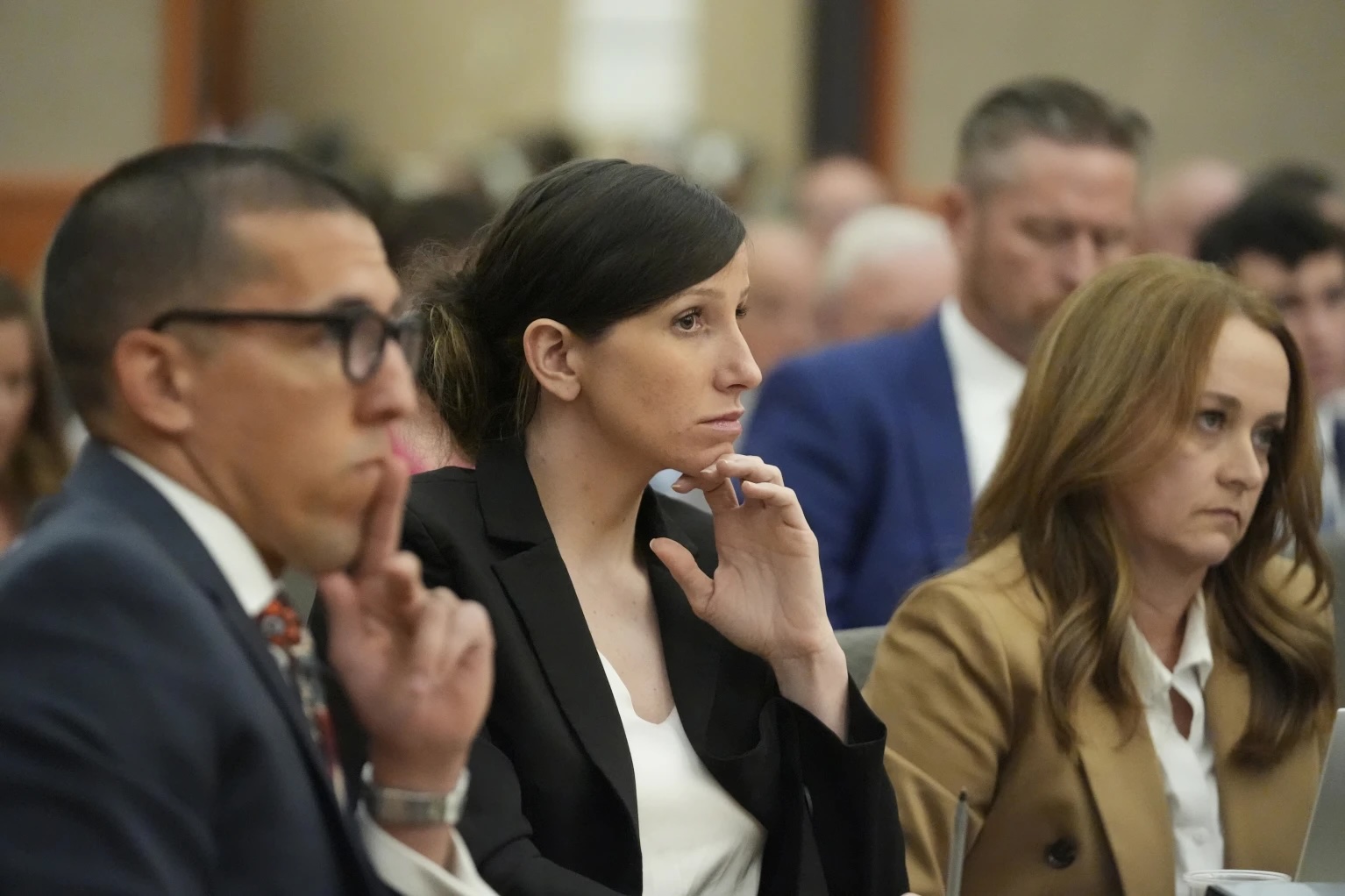 Kouri Richins looks on during a hearing on Aug. 26, 2024. The Utah Supreme Court said it will not review a decision to not move her murder trial to Salt Lake County, prompting prosecutors to ask for new jury trial dates.