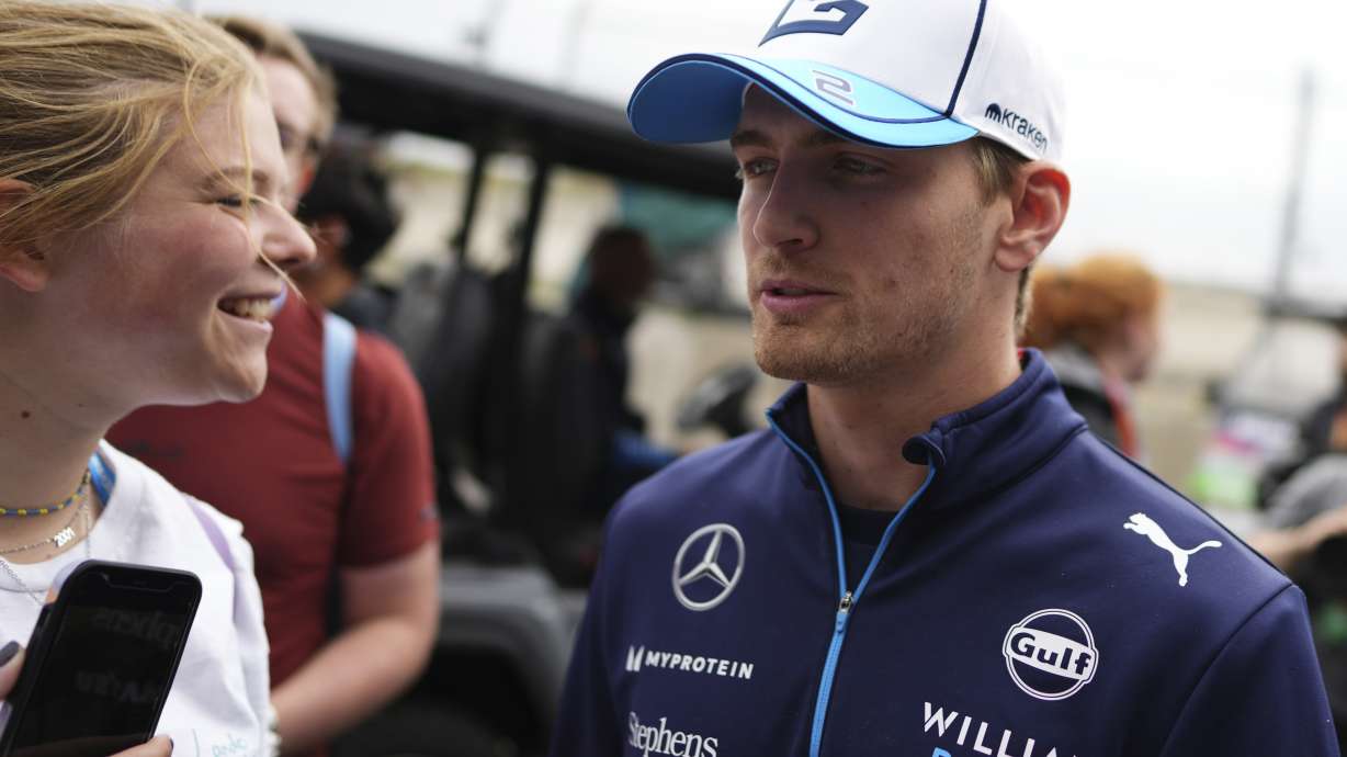 Williams driver Logan Sargeant of the US posed for a picture when arriving for a press conference prior to the Formula One Dutch Grand Prix auto race, at the Zandvoort racetrack, Netherlands, Thursday, Aug. 22, 2024.
