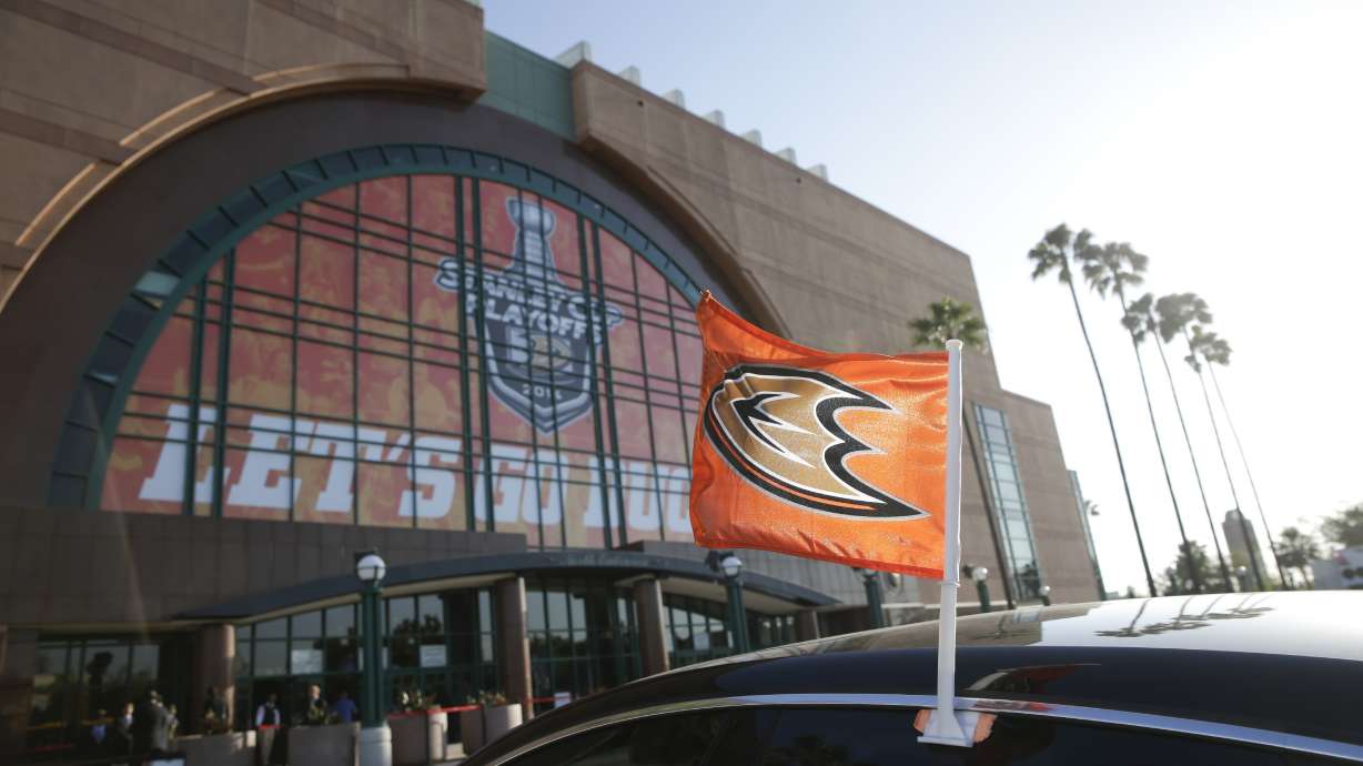 FILE - The Honda Center is seen before Game 1 of the first-round NHL hockey Stanley Cup playoff series between the Anaheim Ducks and the Dallas Stars, April 16, 2014, in Anaheim, Calif.