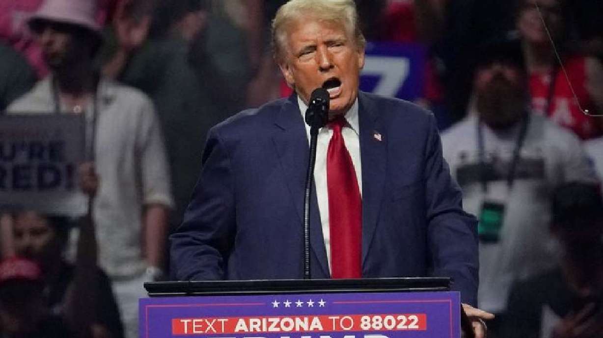 Republican presidential nominee and former president Donald Trump speaks at a rally in Glendale, Ariz., Aug. 23. The two presidential nominees have come to an agreement about mics at their debate.
