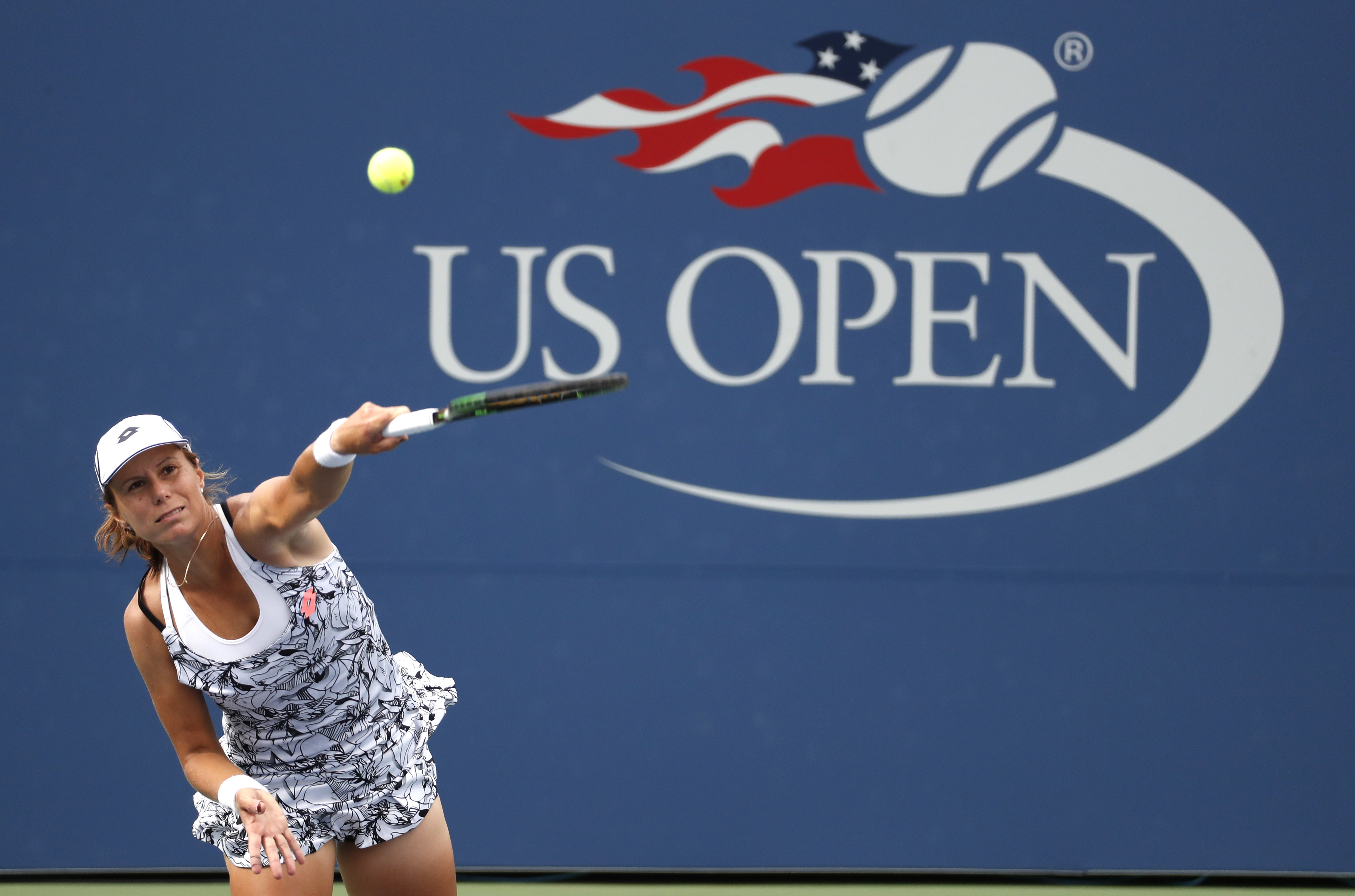 FILE - Varvara Lepchenko, of the United States, serves to Ana Konjuh, of Croatia, during the third round of the U.S. Open tennis tournament, Sept. 3, 2016, in New York. 