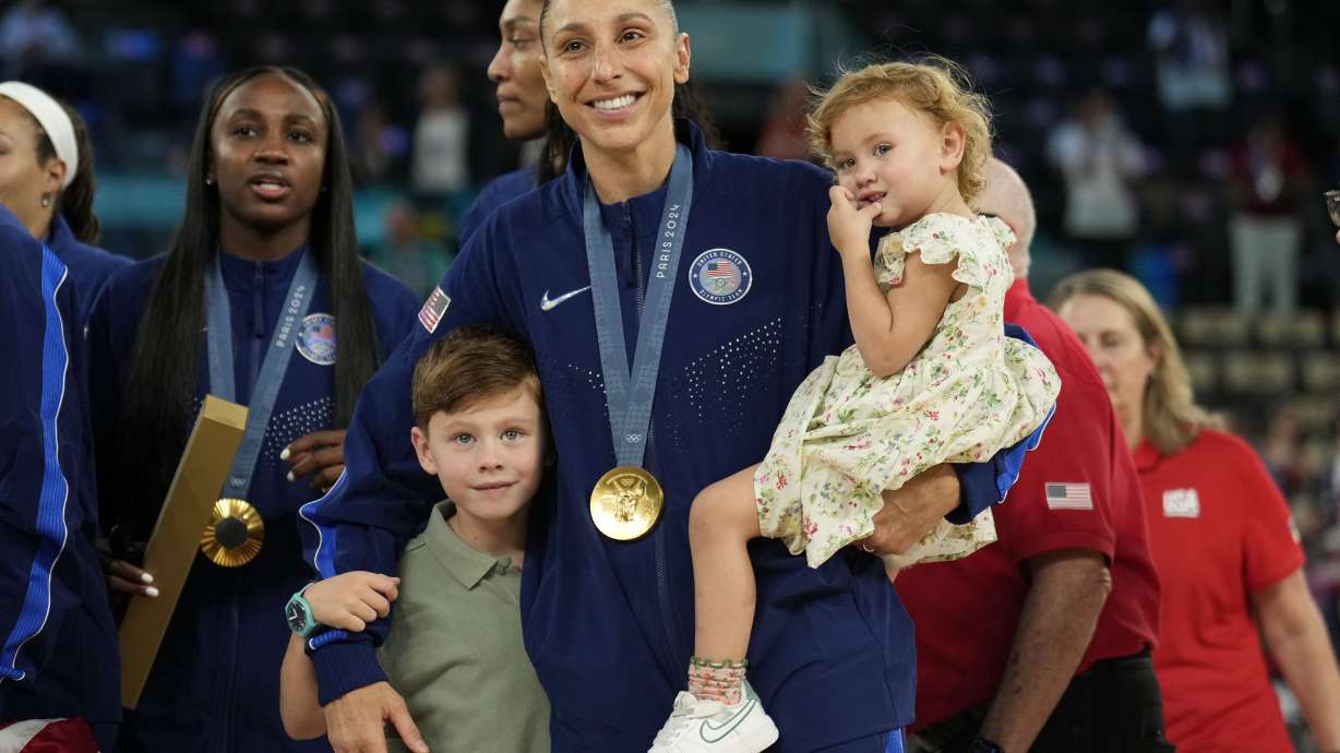 United States' Diana Taurasi is seen after a women's gold medal basketball game at Bercy Arena at the 2024 Summer Olympics, Sunday, Aug. 11, 2024, in Paris, France.