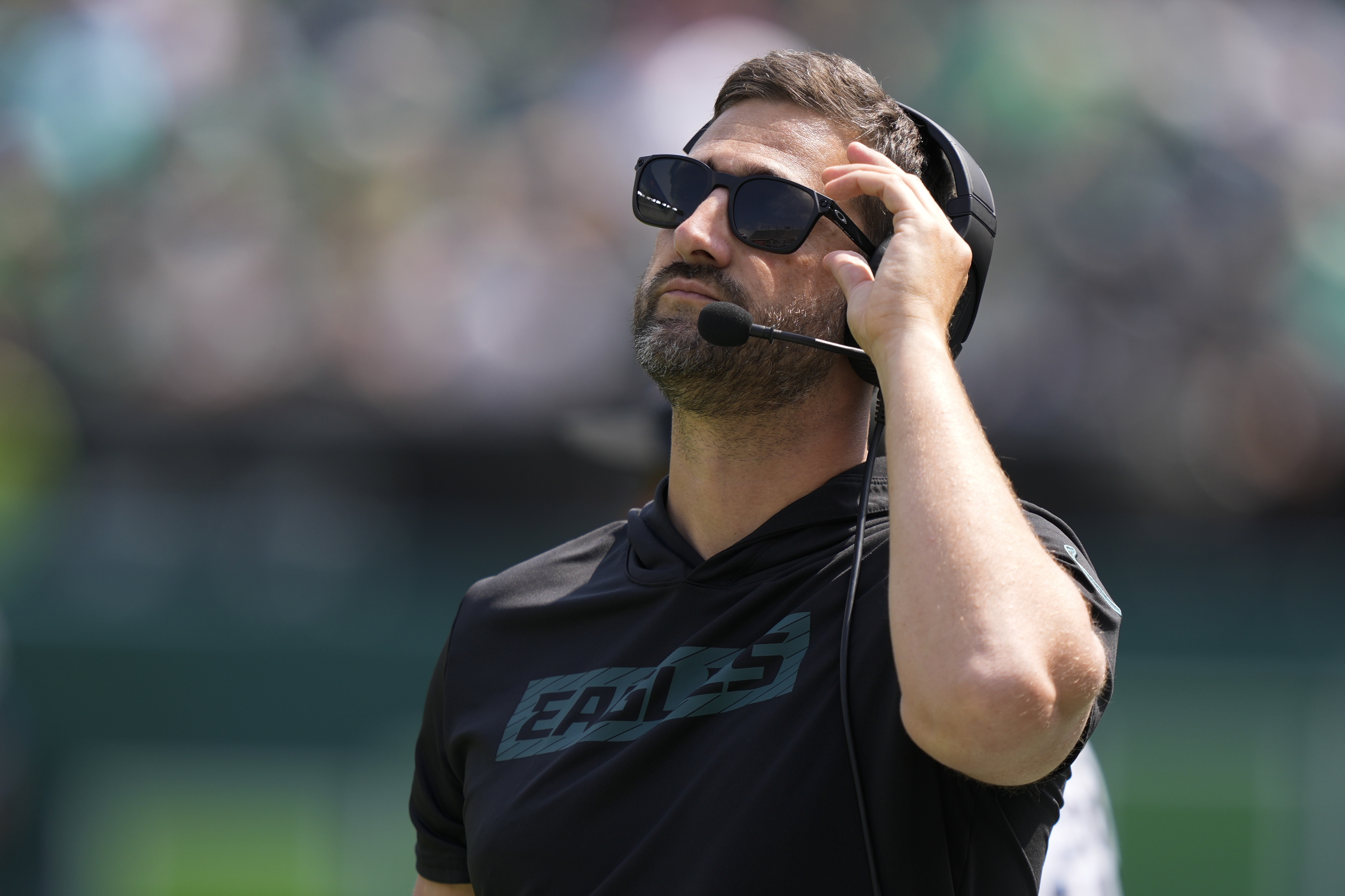 Philadelphia Eagles head coach Nick Sirianni watches action during the first half of a preseason NFL football game against the Minnesota Vikings on Saturday, Aug. 24, 2024, in Philadelphia. 