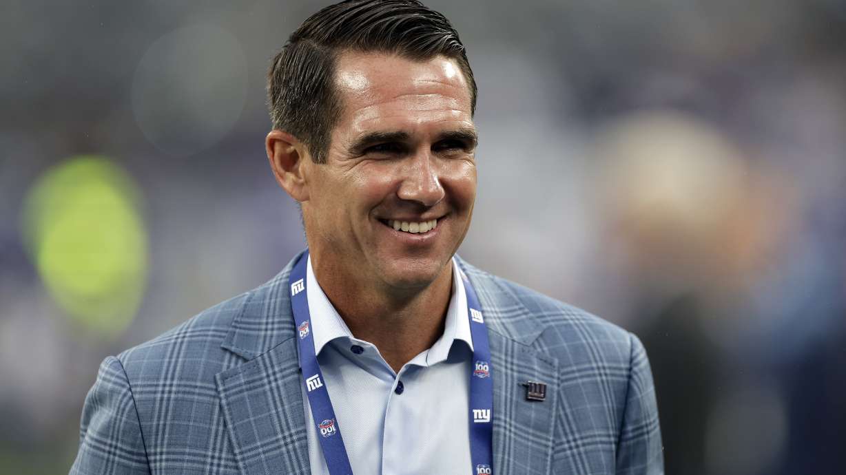 FILE - New York Giants general manager Joe Schoen reacts before an NFL pre-season football game against the Detroit Lions, Aug. 8, 2024, in East Rutherford, N.J.